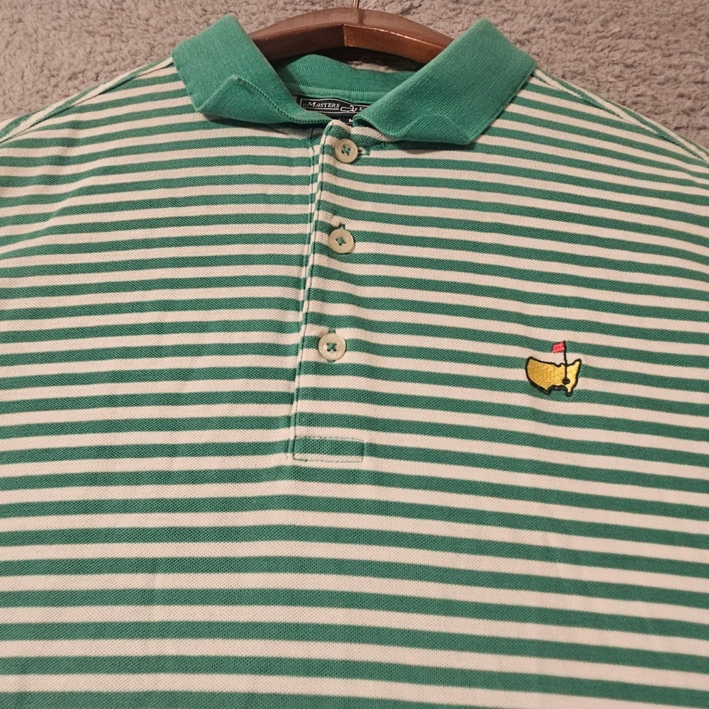 Masters Collection Polo Shirt Mens Medium Green White Striped Pima Cotton Golf
